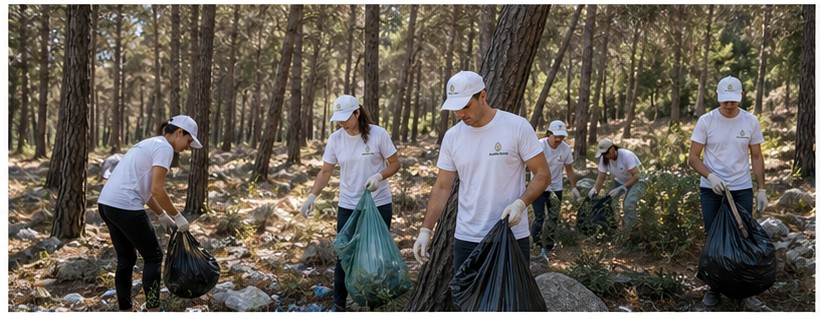 Εθελοντική ομάδα καθαρισμού σε δασικό χώρο και άλσος